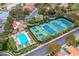 Aerial view of community pool, tennis courts, and landscaping on a sunny day at 7940 Castle Pines Ave, Las Vegas, NV 89113