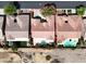 Aerial view outlines property with the home, pool, backyard landscaping and relation to adjacent houses at 8608 Willow Cabin St, Las Vegas, NV 89131