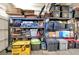 Spacious garage featuring ample storage shelves filled with organized belongings at 10230 Danskin Dr, Las Vegas, NV 89166