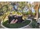 Lush backyard featuring a hot tub, outdoor furniture, green lawn, and landscaped features at 1825 Derbyshire Dr, Las Vegas, NV 89117