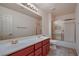 Functional bathroom featuring double sinks, large vanity, and shower/tub combo, ideal for Gathering use at 386 Wiseton Ave, Las Vegas, NV 89183