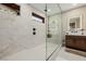 Elegant bathroom featuring a frameless glass shower and contemporary fixtures at 436 Crown Mesa Ave, Las Vegas, NV 89138