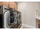 Modern laundry room features front loading washer and dryer at 436 Crown Mesa Ave, Las Vegas, NV 89138