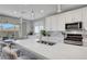Contemporary kitchen featuring white cabinetry, quartz countertops, and backsplash tile design at 8958 Howell St, Las Vegas, NV 89166