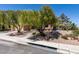 Attractive single-story home with desert landscaping, mature trees, and a two-car garage at 9800 Rosamond Dr, Las Vegas, NV 89134