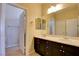 Bathroom features double sinks, wood cabinets, and a large mirror at 153 Cascade Lake St, Las Vegas, NV 89148