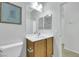 Bathroom with single vanity, tile floors, and shower with glass doors at 2485 Jade Sky St, Henderson, NV 89044