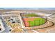 Aerial shot features a modern baseball field and tennis courts surrounded by open desert landscape at 2637 Via Monet, Henderson, NV 89044