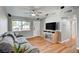 Comfortable living room with hardwood floors, modern lighting, and flat screen TV at 4284 Parkdale Ave, Las Vegas, NV 89121