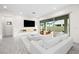 Bright living room with modern furniture, sleek TV, and sliding glass doors to the backyard at 717 Monroe Hill Pl, Henderson, NV 89011
