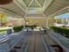 Shaded gazebo featuring picnic tables and benches, perfect for outdoor gatherings and community events at 7461 Enviable Ct, Las Vegas, NV 89149
