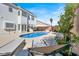 Private backyard oasis featuring a pool, lounge chairs, and a well-manicured landscape at 7492 Midfield Ct, Las Vegas, NV 89120