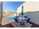 Relaxing backyard pool area with patio set and a view of the neighborhood homes at 5221 Crooked River Cir, Las Vegas, NV 89149