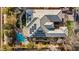 Aerial view of house with solar panels, beautiful backyard pool, a patio, and mature landscaping at 6907 May Basket Ave, Las Vegas, NV 89131