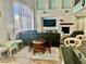 Comfortable living area featuring a cozy sectional and fireplace at 7020 Puetollano Dr, North Las Vegas, NV 89084