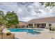 Beautiful backyard oasis featuring a sparkling pool, spa, and covered patio at 8356 Shady Lady Ct, Las Vegas, NV 89131