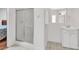 Clean bathroom with a glass-enclosed shower and a vanity with sink at 930 High Plains Dr, Henderson, NV 89002