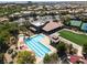 Aerial view of the community center with a pool, covered seating, and landscaping at 3312 Lapwing Dr, North Las Vegas, NV 89084