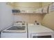 Convenient laundry room featuring modern Samsung washer and dryer set, with farmhouse style shelving at 5383 Indian River Dr # 323, Las Vegas, NV 89103