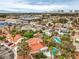Stunning aerial view of the property showcasing the pool, mature trees and surrounding neighborhood at 5757 Charles Holden Ct, Las Vegas, NV 89103