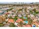 Scenic aerial perspective highlighting neighborhood houses, many equipped with private pools and mature trees at 5757 Charles Holden Ct, Las Vegas, NV 89103