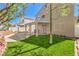 Lush green backyard showcasing a covered patio, mature trees, and well-maintained landscaping, perfect for outdoor living at 6649 Maple Mesa St, North Las Vegas, NV 89084