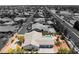 Monochrome aerial view of house showing backyard pool and outdoor lounge area at 8125 Soledad Canyon St, Las Vegas, NV 89131