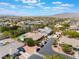 Panoramic aerial view of the home on a quiet street with lush landscaping and desert views at 8125 Soledad Canyon St, Las Vegas, NV 89131