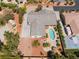 Expansive aerial view showcasing a large backyard, pool, and lush desert landscaping at 8125 Soledad Canyon St, Las Vegas, NV 89131