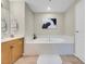 Bright bathroom with a large soaking tub and stylish fixtures, perfect for relaxation at 8255 One Las Vegas Blvd # 504, Las Vegas, NV 89123