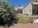 Backyard view with debris and various items strewn across the property and a flowering bush at 1409 Velvet Leaf Dr, North Las Vegas, NV 89032