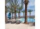 Inviting community pool surrounded by lush palm trees, offering a tranquil retreat for residents at 25 Red Creek Bluff St, Henderson, NV 89011