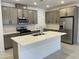 Modern kitchen with stainless steel appliances, island, and gray cabinets at 2536 Vandra St, Las Vegas, NV 89138