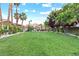 Large green backyard with putting green, gazebo, outdoor kitchen and palm trees at 2822 Ashby Ave, Las Vegas, NV 89102
