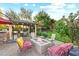 Backyard view of the fire pit, lounge seating, outdoor kitchen and gazebo at 2822 Ashby Ave, Las Vegas, NV 89102