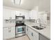 Modern kitchen featuring stainless steel appliances and sleek white cabinetry at 3150 Soft Breezes Dr # 1037, Las Vegas, NV 89128