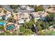 Bird's-eye view of a home highlighting the pool, lush landscaping, and serene backyard at 3633 Fox Heather Dr, Las Vegas, NV 89129