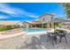 Serene backyard featuring a beautiful in-ground pool, spa, patio and lush greenery; perfect for outdoor living and entertaining at 364 Clark Dr, Henderson, NV 89074