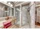 Modern bathroom featuring a marble-tiled shower at 364 Clark Dr, Henderson, NV 89074