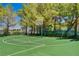 Outdoor basketball court with green surface, surrounded by trees and a fence, perfect for recreational games at 729 Sir James Bridge Way, Las Vegas, NV 89145