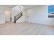 Bright, open-concept living room with clean lines, light wood floors, and stairs to the second floor at 9756 Rock Cliff St, Las Vegas, NV 89141