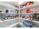 Walk-in pantry with organized shelves stocked with canned goods, snacks, and bottled beverages at 2964 Gunnery Forge St, Las Vegas, NV 89156