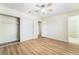 Bedroom with hardwood floors, ceiling fan and closet at 429 Scenic Dr, Henderson, NV 89002