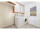 Functional laundry room with updated washer and dryer, and convenient storage cabinets at 429 Scenic Dr, Henderson, NV 89002