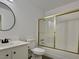 Bathroom featuring a sliding glass shower door and modern sink at 4681 Via San Rafael, Las Vegas, NV 89103