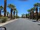Residential street with palm trees leading up to a gated entrance in a sunny neighborhood at 8345 Mozley Park St, Las Vegas, NV 89113