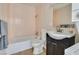 Cozy bathroom featuring a combined tub and shower with a single sink vanity at 1309 Dorothy Ave # 4, Las Vegas, NV 89119