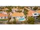Aerial view of a backyard with swimming pool and lush landscaping at 1933 Davina St, Henderson, NV 89074