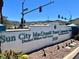 Sun City MacDonald Ranch Community Center Desert Willow Golf Course signage with mountain views in the background at 2158 Indigo Creek Ave, Henderson, NV 89012