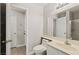 Cozy bathroom with vanity, mirror, and tile flooring with access to shower at 2200 S Fort Apache Rd # 1033, Las Vegas, NV 89117